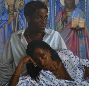 painting of reclined couple by edet uweh